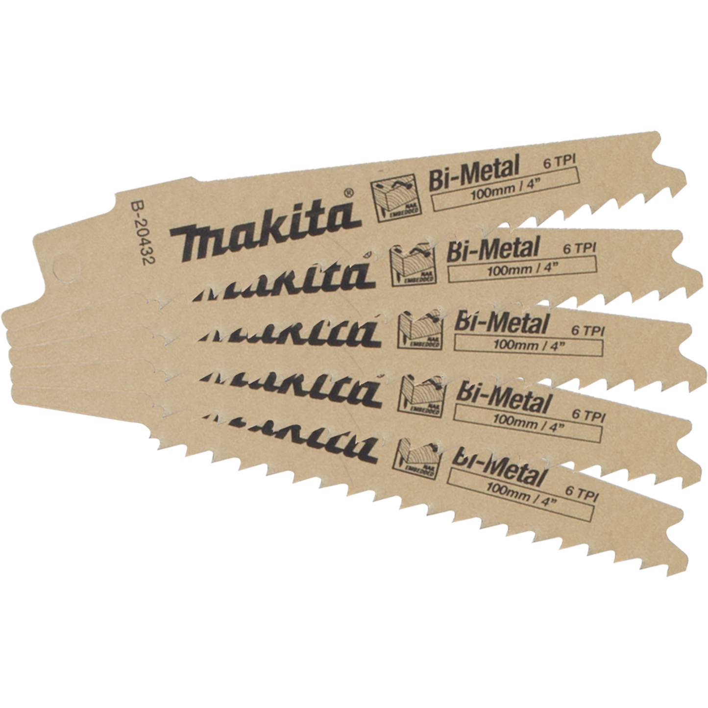 Makita B-20432 4" 6TPI Nail Embedded Wood Cutting Recipro Saw Blade, 5/pk