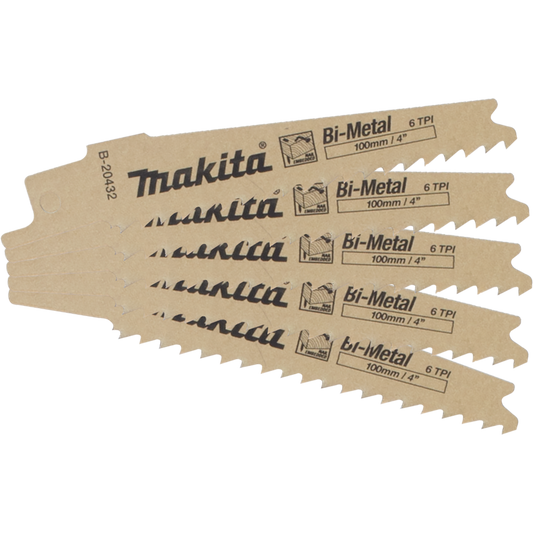 Makita B-20432 4" 6TPI Nail Embedded Wood Cutting Recipro Saw Blade, 5/pk