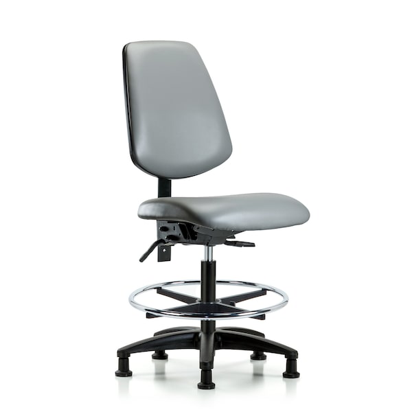 Blue Ridge Ergonomics VMBCH-MB-RG-T1-A0-CF-RG-8840 Rutledge Vinyl Chair - Medium Bench Height with Medium Back, Seat Tilt, Chrome Foot Ring, & Stationary Glides in Sterling Supernova™ Vinyl