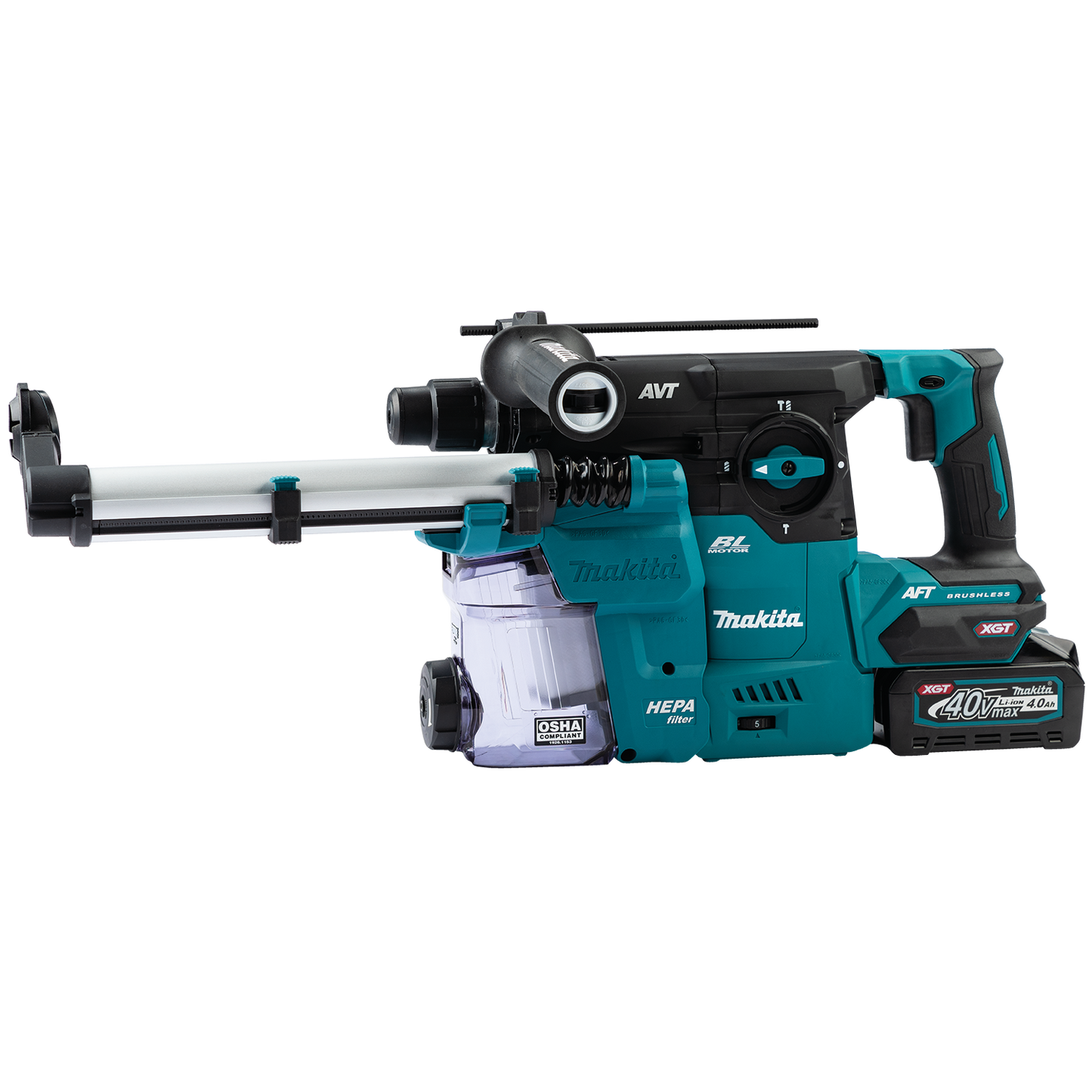 Makita GRH08M1W 40V max XGT® Brushless Cordless 1‘3/16" SDS‘PLUS AVT® Rotary Hammer Kit w/Dust Extractor, AFT®, AWS® Capable (4.0Ah)