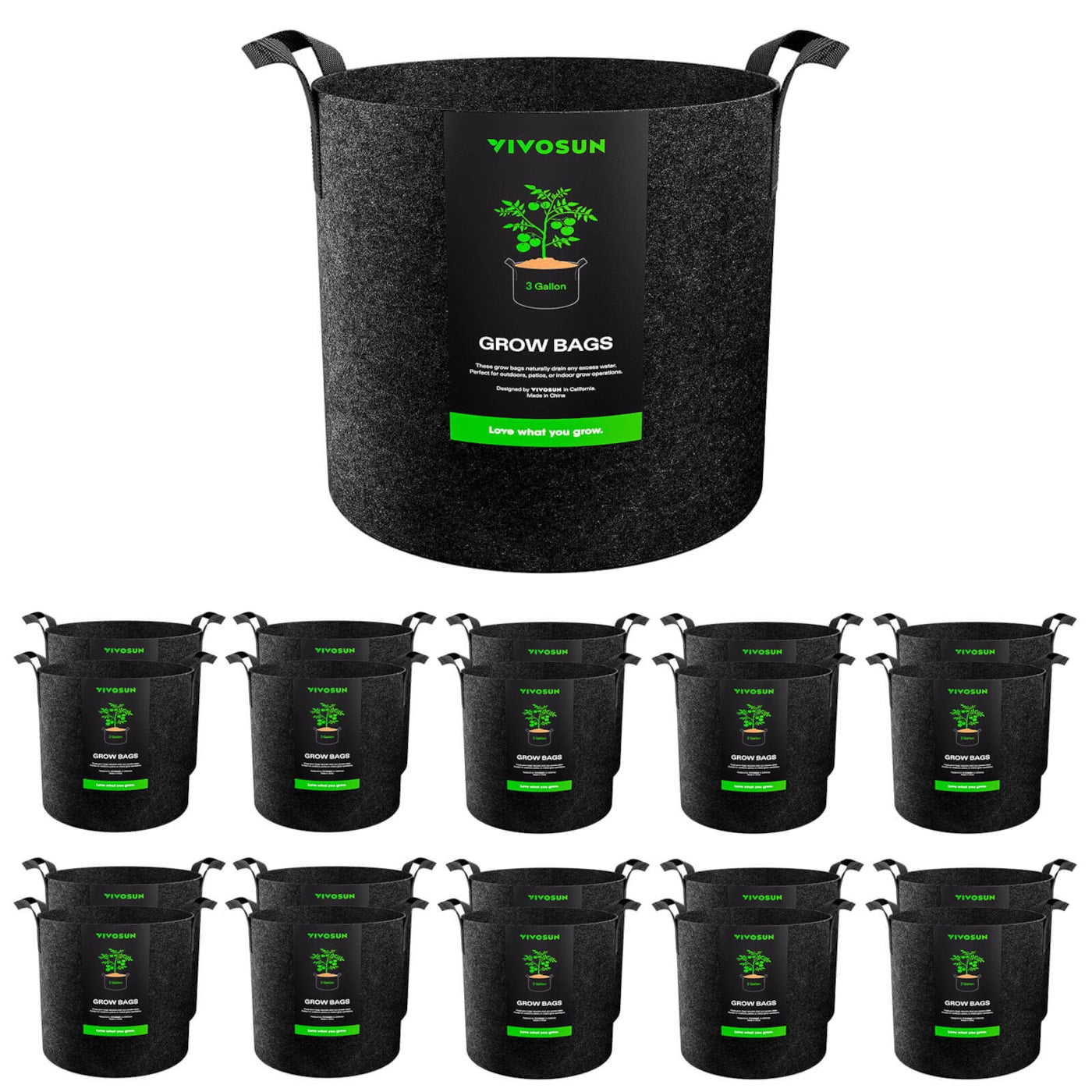 Vivosun 20-Pack 3 Gallon Grow Bags, Heavy Duty Thickened Nonwoven Fabric Pots with Handles for Flowers Fruits and Vegetables Black