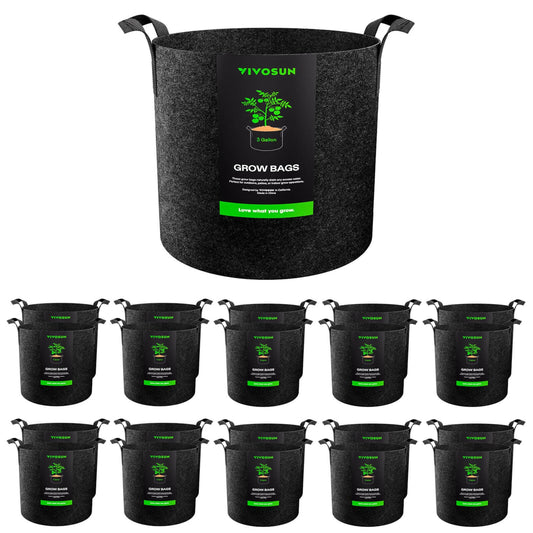 Vivosun 20-Pack 3 Gallon Grow Bags, Heavy Duty Thickened Nonwoven Fabric Pots with Handles for Flowers Fruits and Vegetables Black