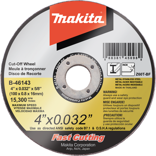 Makita B-46143 4" x .032" x 5/8" Ultra Thin Cut˜Off Wheel, Stainless