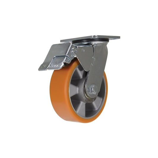 Vestil CST-VE-6X2PUA-SWTB Polyurethane Swivel With Total Brake Caster 6 In. x 2 In. 1210 lb Orange/Silver