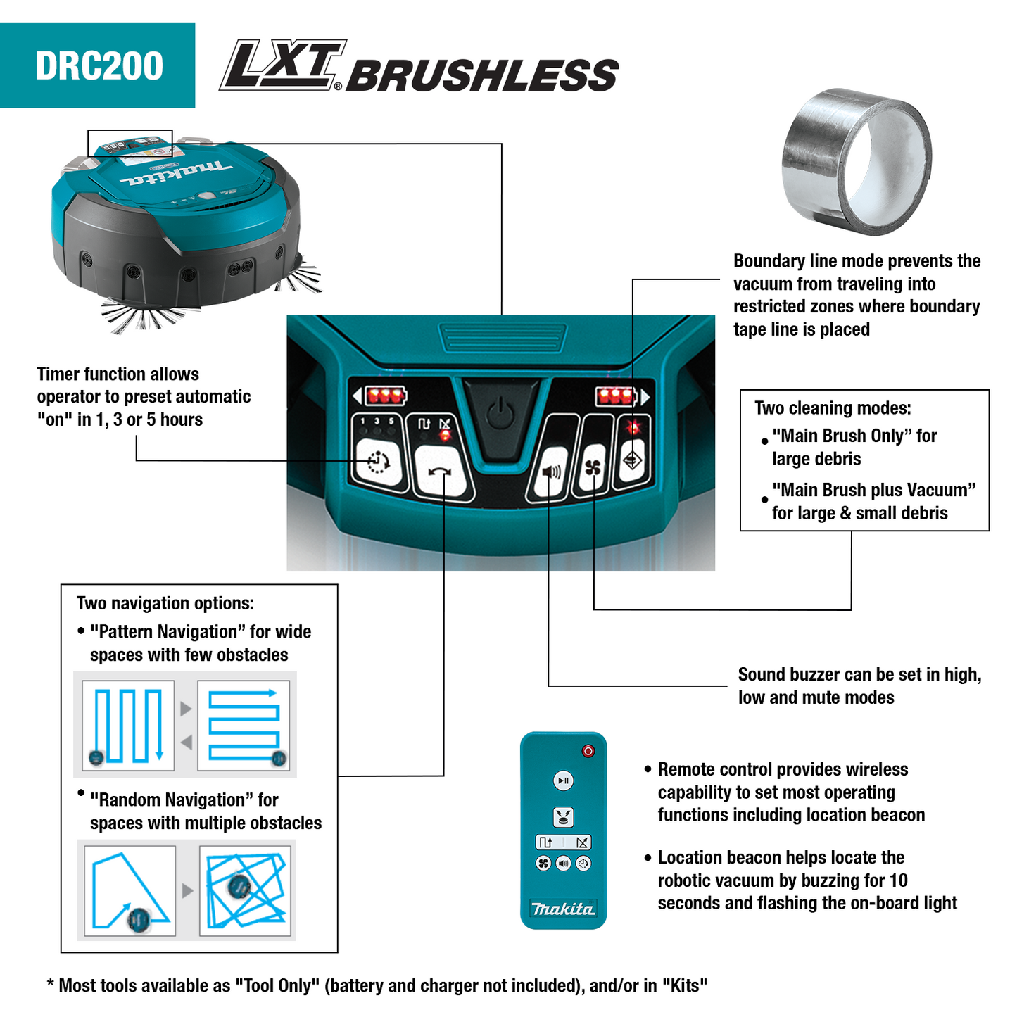 Makita DRC200Z 18V X2 LXT® Brushless Cordless Robotic Vacuum, Tool Only