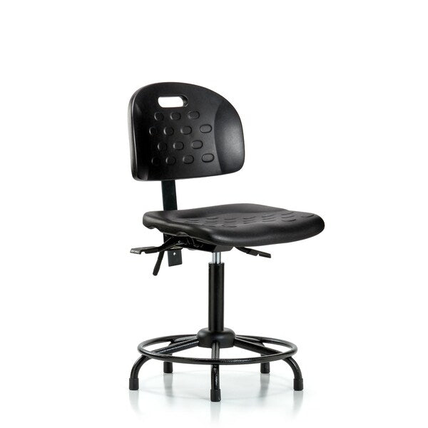 Blue Ridge Ergonomics HPMBCH-RT-T1-A0-RC-BLU Newport Industrial Polyurethane Chair with Round Tube Base - Medium Bench Height with Seat Tilt & Casters in Blue Polyurethane