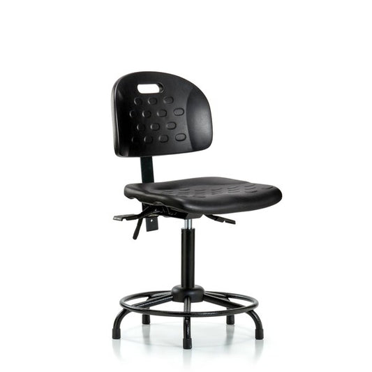 Blue Ridge Ergonomics HPMBCH-RT-T1-A0-RC-BLU Newport Industrial Polyurethane Chair with Round Tube Base - Medium Bench Height with Seat Tilt & Casters in Blue Polyurethane