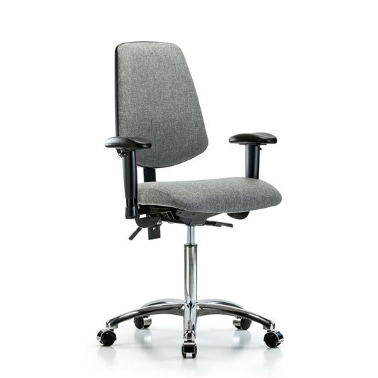 Blue Ridge Ergonomics FMBCH-MB-CR-T1-A1-NF-CC-F44 Rutledge Fabric Chair Chrome - Medium Bench Height with Medium Back, Seat Tilt, Adjustable Arms, & Casters in Gray Fabric