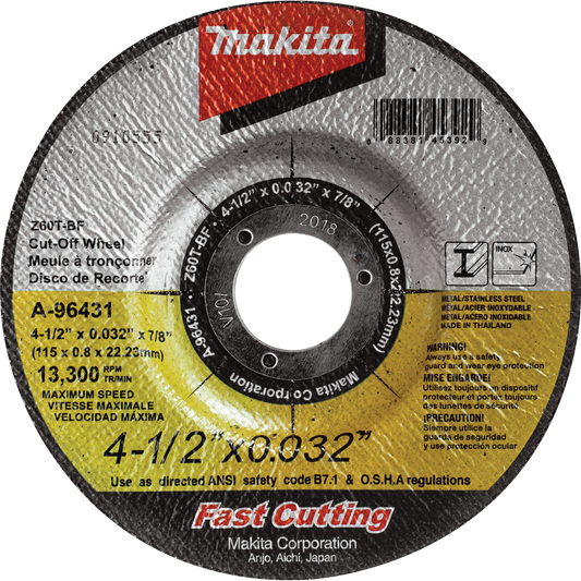 Makita A-96431 4˜1/2" x .032" x 7/8" Depressed Center Ultra Thin Cut˜Off Wheel, Stainless