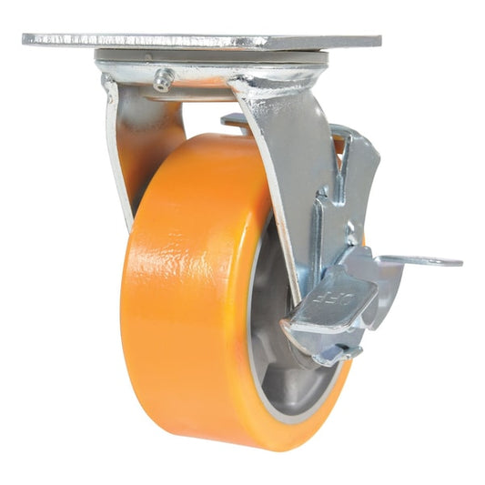 Vestil CST-VE-5X2PUA-SWB Polyurethane Swivel With Brake Caster 5 In. Diameter x 2 In. Width 990 lb Orange/Gray