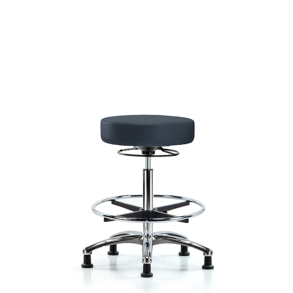 Blue Ridge Ergonomics VHBSO-CR-CF-RG-8582 Rutledge Vinyl Stool without Back Chrome - High Bench Height with Chrome Foot Ring & Stationary Glides in Imperial Blue Trailblazer™ Vinyl