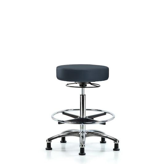 Blue Ridge Ergonomics VHBSO-CR-CF-RG-8582 Rutledge Vinyl Stool without Back Chrome - High Bench Height with Chrome Foot Ring & Stationary Glides in Imperial Blue Trailblazer™ Vinyl