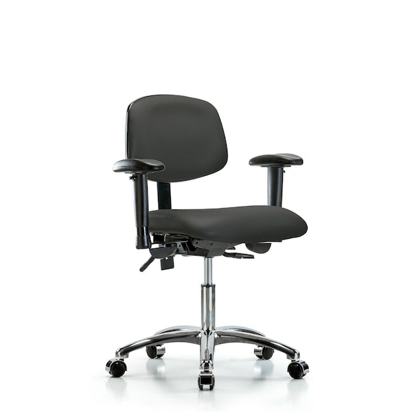 Blue Ridge Ergonomics VDHCH-CR-T1-A1-CC-8605 Rutledge Vinyl Chair Chrome - Desk Height with Seat Tilt, Adjustable Arms, & Casters in Charcoal Trailblazer™ Vinyl