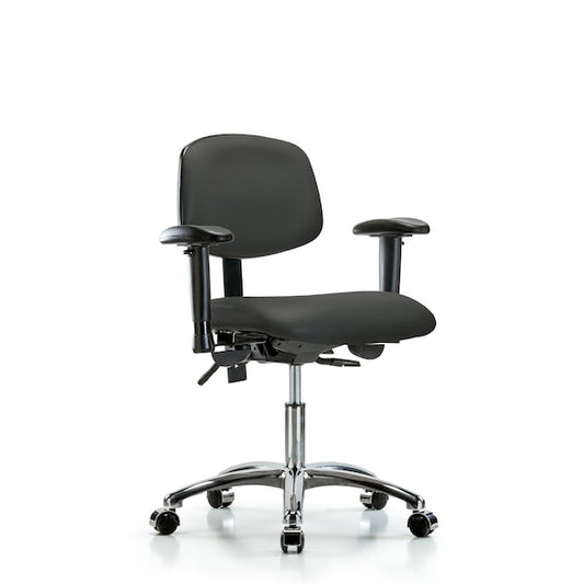 Blue Ridge Ergonomics VDHCH-CR-T1-A1-CC-8605 Rutledge Vinyl Chair Chrome - Desk Height with Seat Tilt, Adjustable Arms, & Casters in Charcoal Trailblazer™ Vinyl