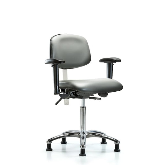 Blue Ridge Ergonomics NCR-VMBCH-CR-T1-A1-NF-RG-8840 Class 100 Vinyl Clean Room Chair - Medium Bench Height with Seat Tilt, Adjustable Arms, & Stationary Glides in Sterling Supernova™ Vinyl