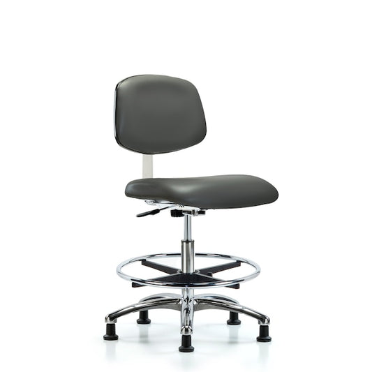 Blue Ridge Ergonomics CLR-VMBCH-MB-CR-CF-RG-8823 Class 10 Clean Room Vinyl Chair Chrome - Medium Bench Height with Medium Back, Chrome Foot Ring, & Stationary Glides in Carbon Supernova™ Vinyl