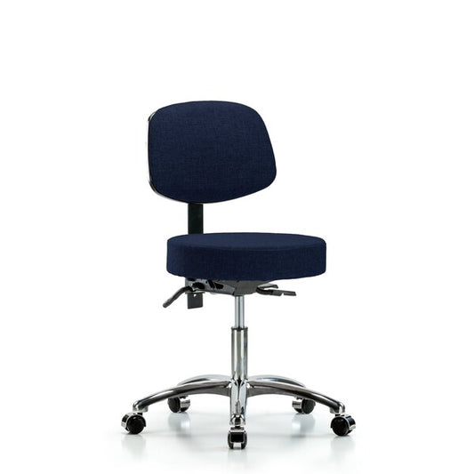 Blue Ridge Ergonomics FDHST-CR-T0-CC-F45 Rutledge Fabric Stool with Back Chrome - Desk Height with Casters in Navy Fabric