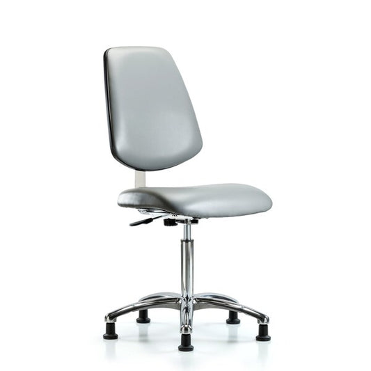 Blue Ridge Ergonomics CLR-VMBCH-MB-CR-NF-RG-8840 Class 10 Clean Room Vinyl Chair Chrome - Medium Bench Height with Medium Back & Stationary Glides in Sterling Supernova™ Vinyl