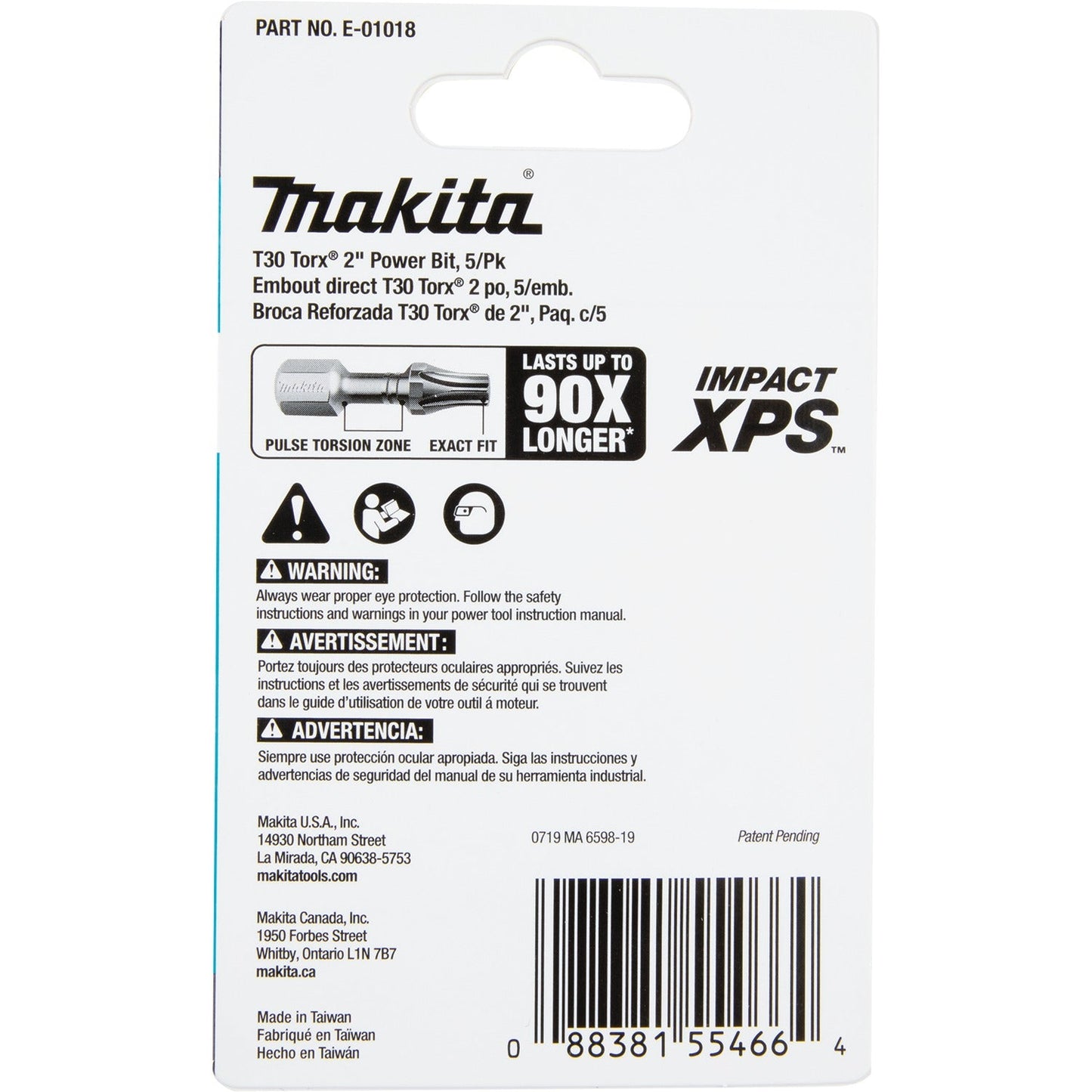 Makita E-01018 Impact XPS® T30 Torx 2" Power Bit, 5/pk