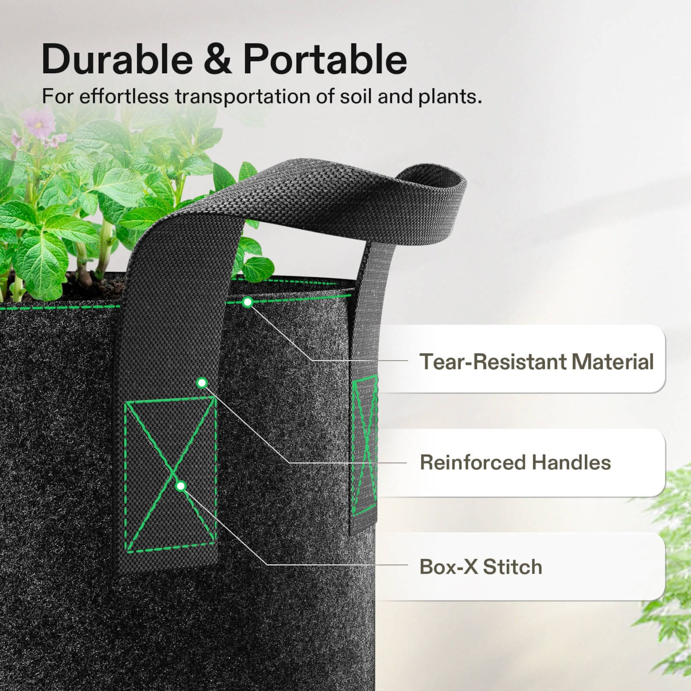 Vivosun 20-Pack 5 Gallon Grow Bags, Heavy Duty Thickened Nonwoven Fabric Pots with Handles for Flowers Fruits and Vegetables Black