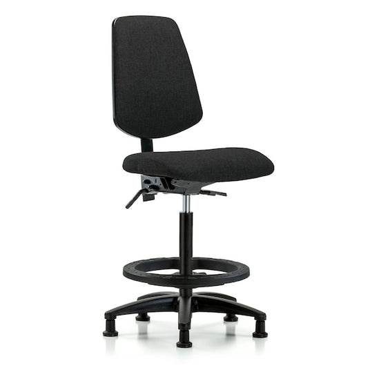 Blue Ridge Ergonomics FHBCH-RG-T0-A0-BF-RC-F42 Rutledge Fabric Chair - High Bench Height with Black Foot Ring & Casters in Black Fabric