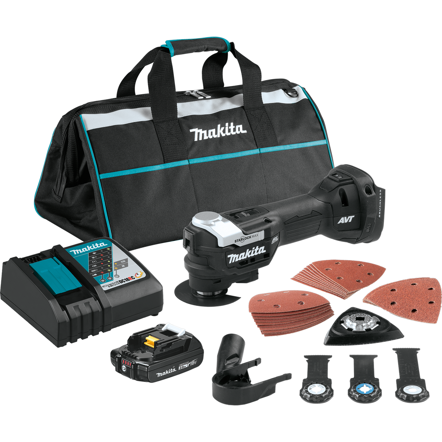 Makita XMT04R1B 18V LXT® Lithium‘Ion Sub‘Compact Brushless Cordless StarlockMax® Oscillating Multi‘Tool Kit (2.0Ah)