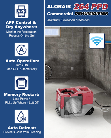 AlorAir Storm LGR 1250X Smart Wi-Fi 264 PPD Industrial Commercial Dehumidifiers with Pump for Basements, Garages, and Job Sites, Red