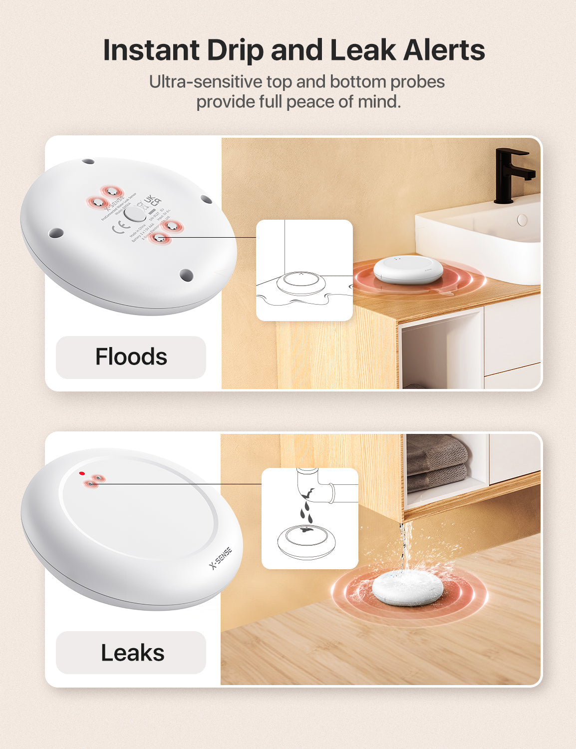 X-Sense SWS0A Ultra-thin Smart Water Leak Alarm - 1*Alarm