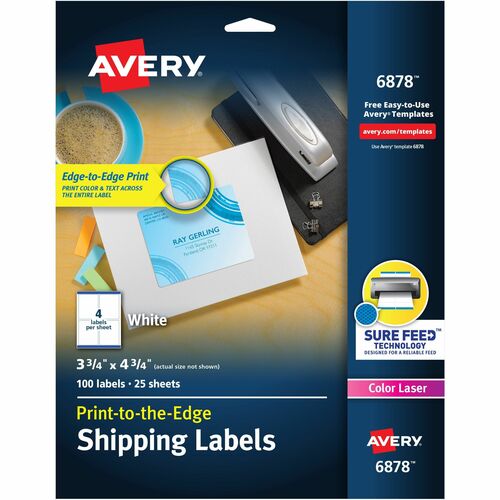 Avery® AVE6878 Mailing Label - 3.75" Width X 4.75" Length - Rectangle - Laser - White - 100 / Pack