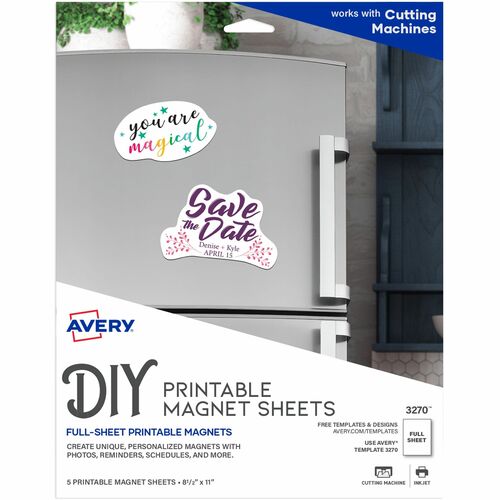 Avery® AVE3270 Personal Creations Printable Magnetic Sheet - Letter - 8.50" X 11" - Matte - 5 / Pack - White