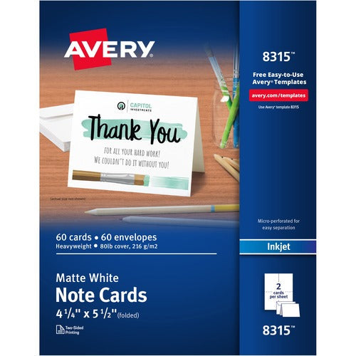 Avery® AVE8315 Note Card - 5.50" X 4.25" - Matte - 60 / Box - White