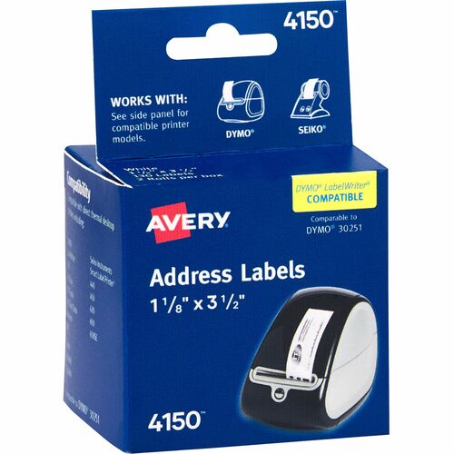 Avery® AVE4150 Multipurpose Label - Permanent Adhesive - "3.50" Width X 1.13" Length - 130 / Roll - Rectangle - Laser, Thermal Transfer - White - 260 / Box