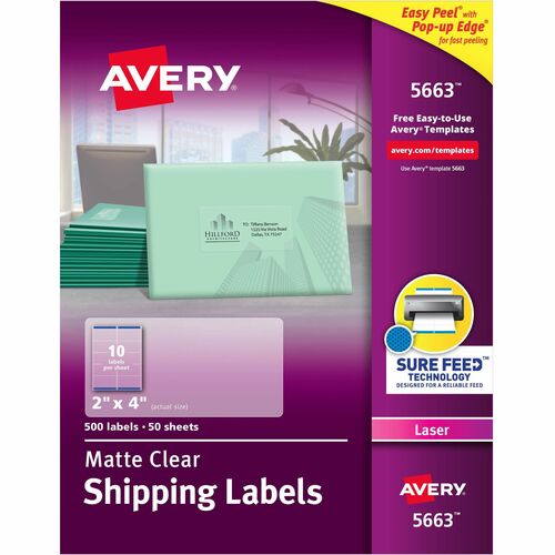 Avery® AVE5663 Easy Peel Address Label - Permanent Adhesive - 2" Width X 4.12" Length - 10 / Sheet - Rectangle - Laser, Inkjet - Clear - 500 / Box