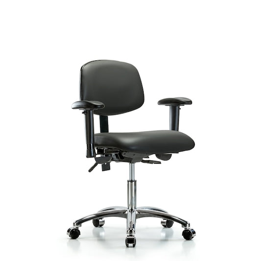 Blue Ridge Ergonomics VDHCH-CR-T1-A1-CC-8823 Rutledge Vinyl Chair Chrome - Desk Height with Seat Tilt, Adjustable Arms, & Casters in Carbon Supernova™ Vinyl