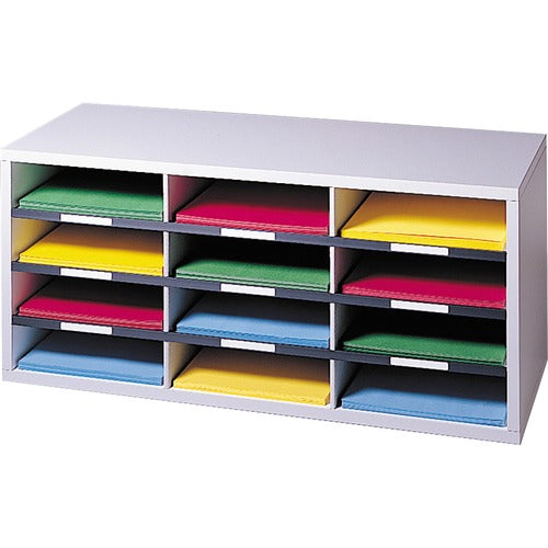 Fellowes FEL25004 Compartment Sorter - 12, Dove Gray - 12 Compartment(S) - Compartment Size 2.50" X 9" X 11.63" - 12.9" Height X 29" Width X 11.9" Depth - Dove Gray - Particleboard - 1Each