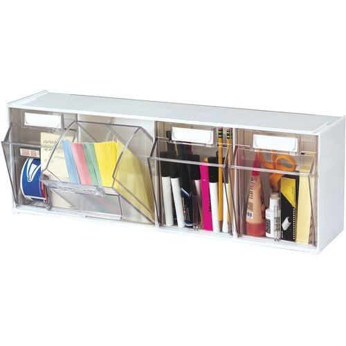 Deflecto DEF20403OP Interlocking Horizontal Tilt Bin - 4 Compartment(S) - Wall Mountable, Desktop - White - 1Each
