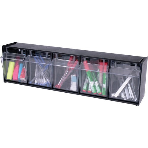 Deflecto DEF20504OP Interlocking Tilt Bin - 5 Compartment(S) - 6.5" Height X 23.6" Width X 5.3" Depth - Wall Mountable - Black - Plastic - 1Each