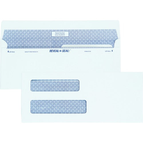 Quality Park QUA67539 Reveal-N-Seal Double Window Envelope - Double Window - #8 5/8 - 8.63" Width X 3.63" Length - 24 Lb - 500 / Box - White
