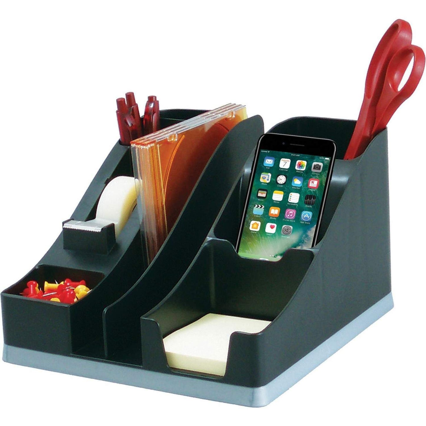 Deflecto DEF35172 Silouettes All-In-One Caddy - 6 Compartment(S) - 5.2" Height X 8.1" Width X 9.1" Depth - Desktop - Silver - 1Each