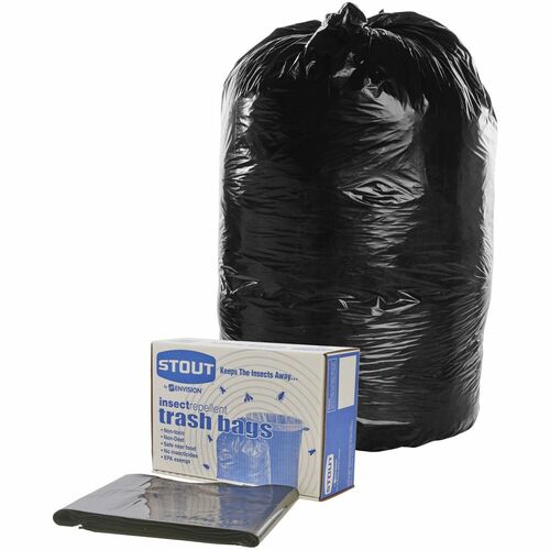 Stout STOP3345K20 Insect Repellent Trash Bag - 35 Gal - 33" Width X 40" Length X 2 Mil (51 Micron) Thickness - Black - Polyethylene - 80/Carton