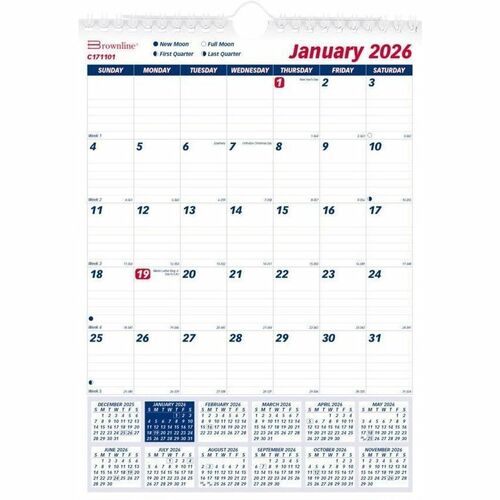 Brownline REDC171101 Wall Calendar Monthly 8x11" English