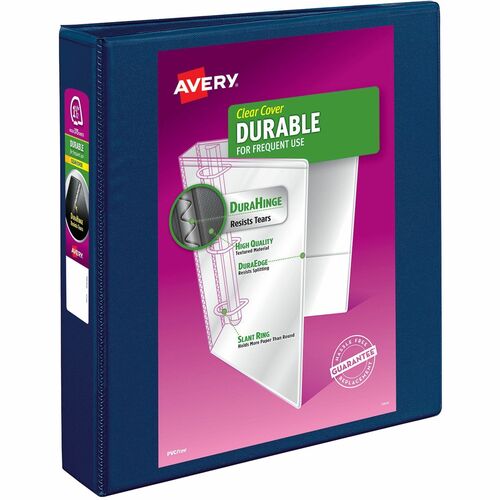 Avery® AVE17024 Durable Reference View Ring Binder - 1 1/2" Binder Capacity - Letter - 8 1/2" X 11" Sheet Size - Round Ring Fastener - 2 Internal Pocket(S) - Vinyl - Navy - Recycled - 1 Each