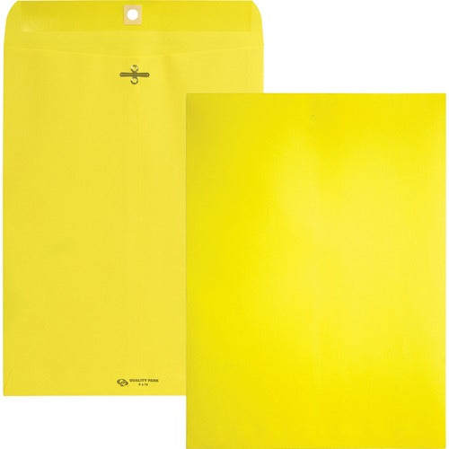 Quality Park QUA38736 Brightly Colored Clasp Envelope - Clasp - #90 - 9" Width X 12" Length - 28 Lb - Gummed - 10 / Pack - Yellow