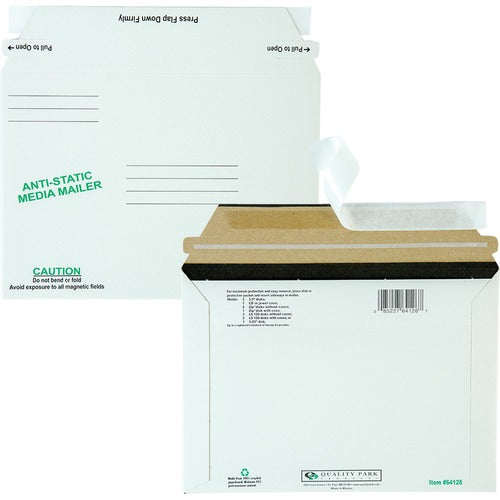 Quality Park QUA64126 64126 Disk Mailer - Cd/Dvd - 6" Width X 8.62" Length - Self-Sealing - Fiberboard - 25 / Box - White
