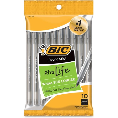 BIC BICGSMP101BK Round Stic Ballpoint Pens
