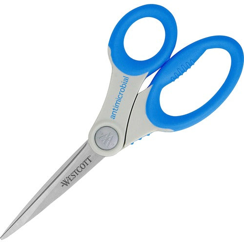 Westcott ACM14643 Westcott Scissors With Microban Protection - 8" Overall Length - Pointed - Straight-Left/Right - Stainless Steel - Blue
