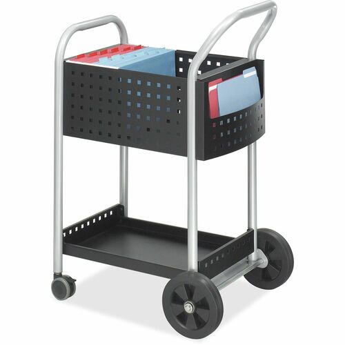 Safco SAF5238BL Scoot Mail Cart - 2 Shelf - 300 Lb Capacity - 4 Casters - 3", 8" Caster Size - Steel - 22" Width X 27" Depth X 40.5" Height - Black, Silver