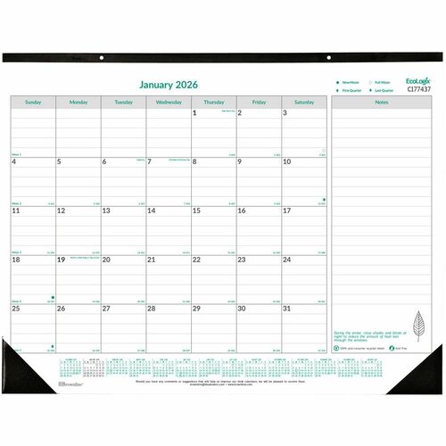 Brownline REDC177437 Ecologix Monthly Desk Pad Calendar 22"x 17" , English