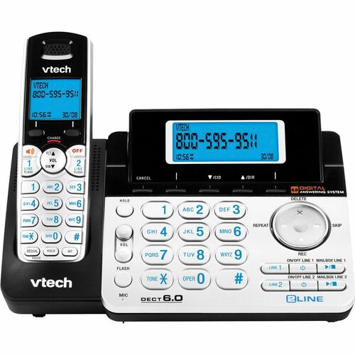 VTech VTEDS6151 Ds6151 Dect 6.0 2-Line Expandable Cordless Phone With Answering System, Silver/Black With 1 Handset - Cordless - 2 X Phone Line - Speakerphone - Answering Machine - Hearing Aid Compatible - Backlight
