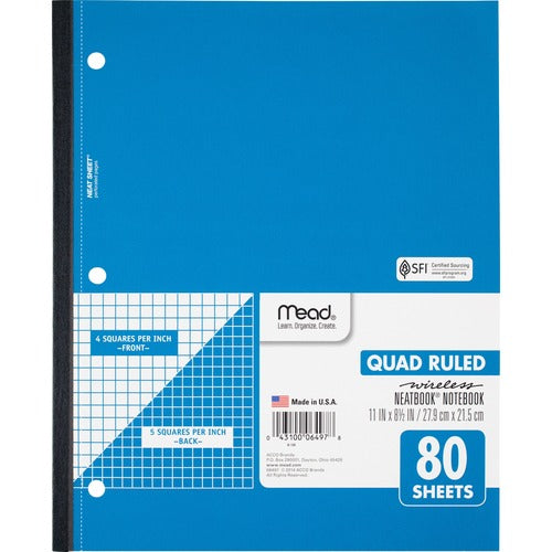 Mead MEA06497 Quad Wireless Neatbook Notebook - Letter